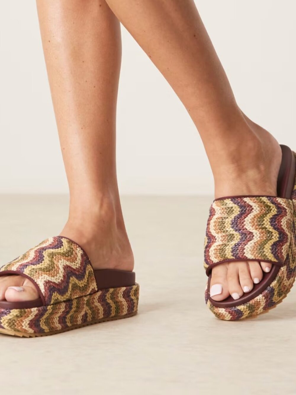 ASOS DESIGN Festival flatform footbed mules in muiti raffia